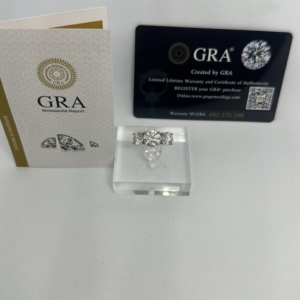 Three Stone Moissanite Ring Past Present Future Trilogy Wedding Anniversary Band - Picture 2 of 10